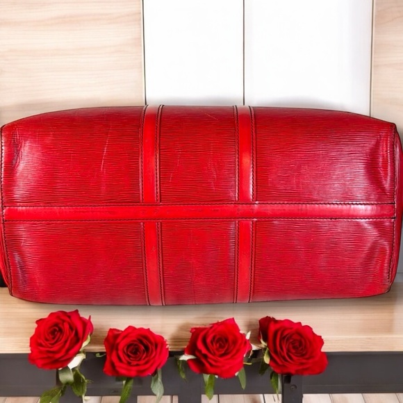 Louis Vuitton EPI Leather Keepall 50 Castilian Red w/ Luggage tag & Poingnat COA - Picture 10 of 16